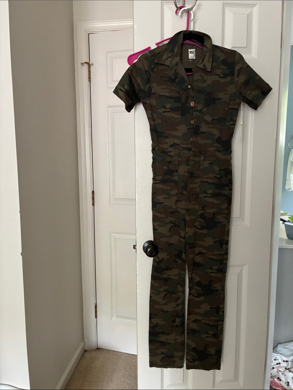 NSF Olive & Brown Camouflage Short-Sleeve Utility Jumpsuit
